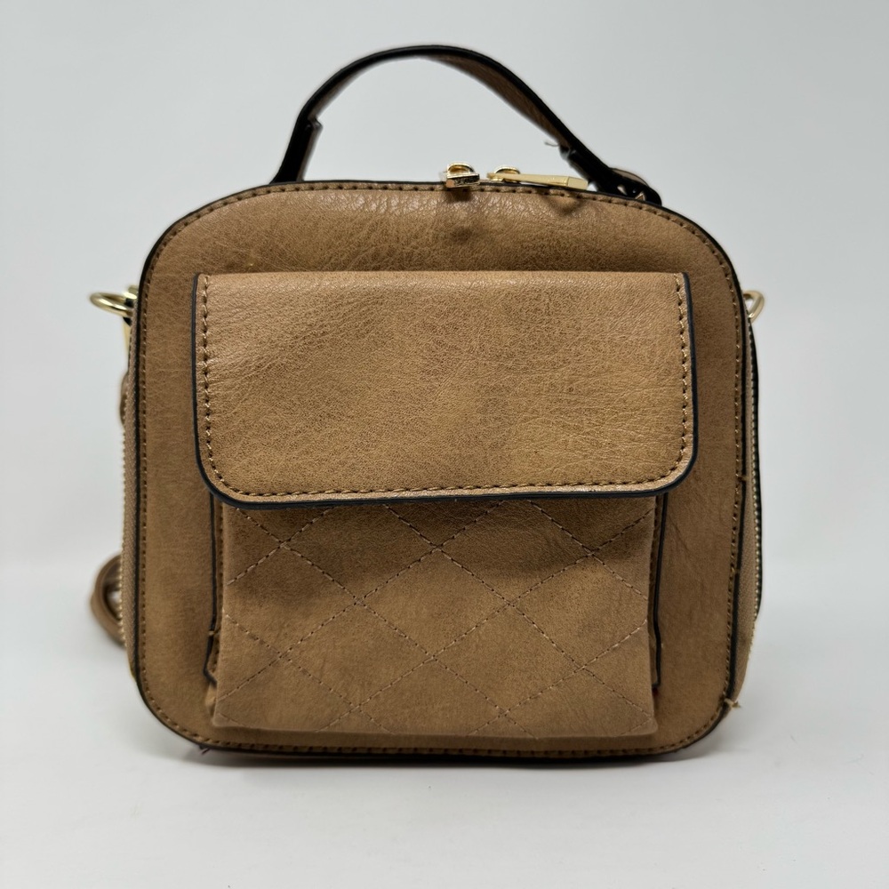 Women's Hard Case Crossbody Bag with Front Pocket and Handle Brown Tan